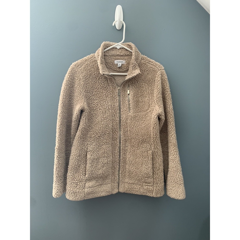 Calvin Klein Jacket Women's Size Small Tan Pocket Zip Up Fleece Performance Top